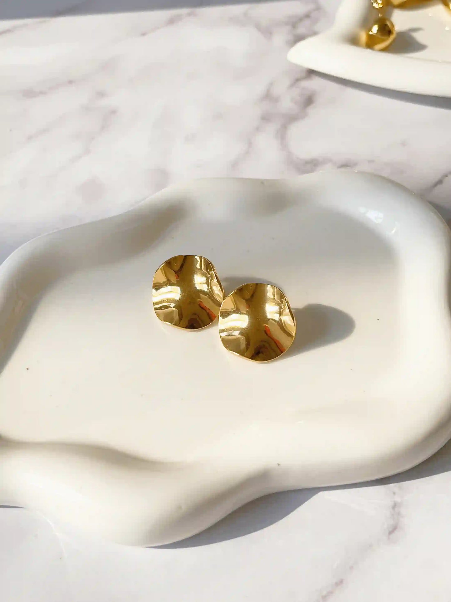 Unique Gold Circular Wavy Stud Earrings. 18k Gold Plated, Stainless Steel, Hypoallergenic Material, Waterproof, Tarnish Free