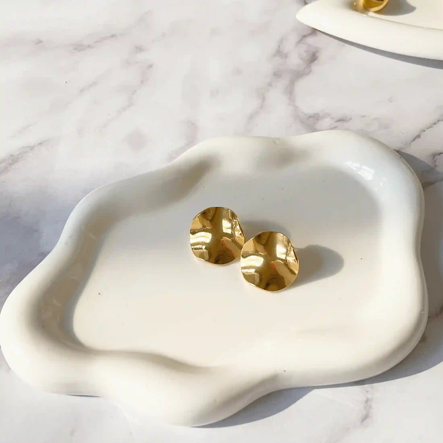 Unique Gold Circular Wavy Stud Earrings. 18k Gold Plated, Stainless Steel, Hypoallergenic Material, Waterproof, Tarnish Free