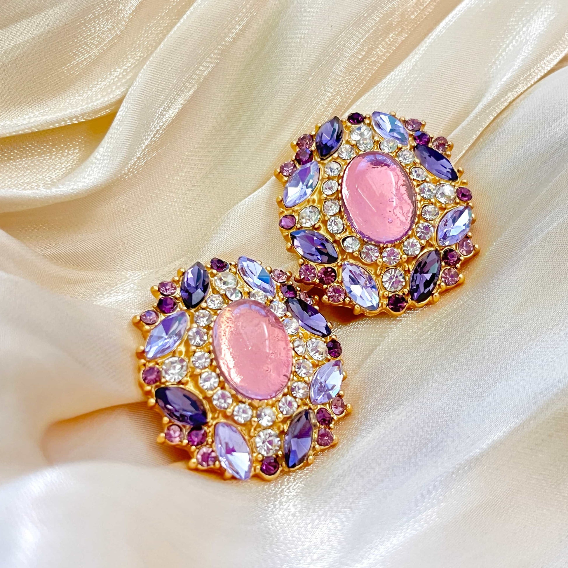 Shimmering Sparkling and Glamorous Evening Wear Clip-on Earrings with Zircon & Stained Glass.