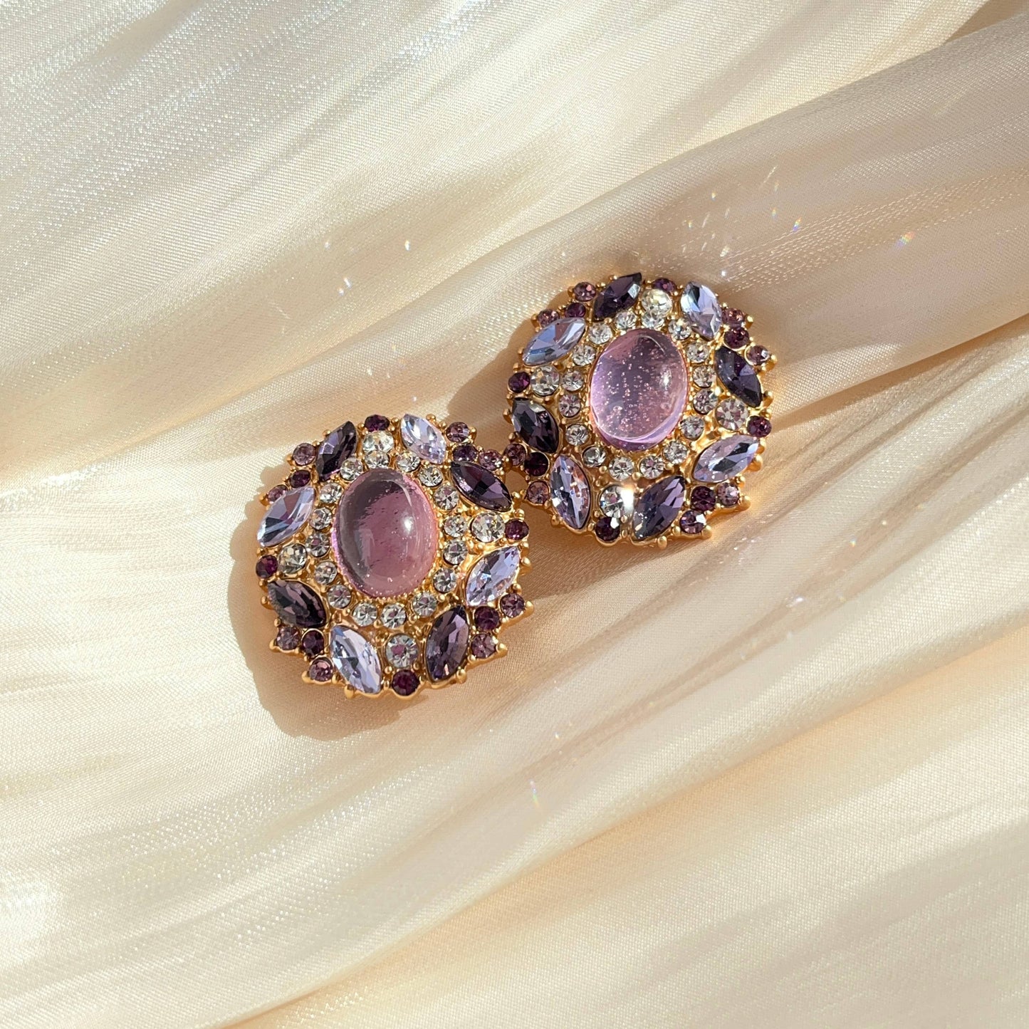 Shimmering Sparkling and Glamorous Evening Wear Clip-on Earrings with Zircon & Stained Glass.