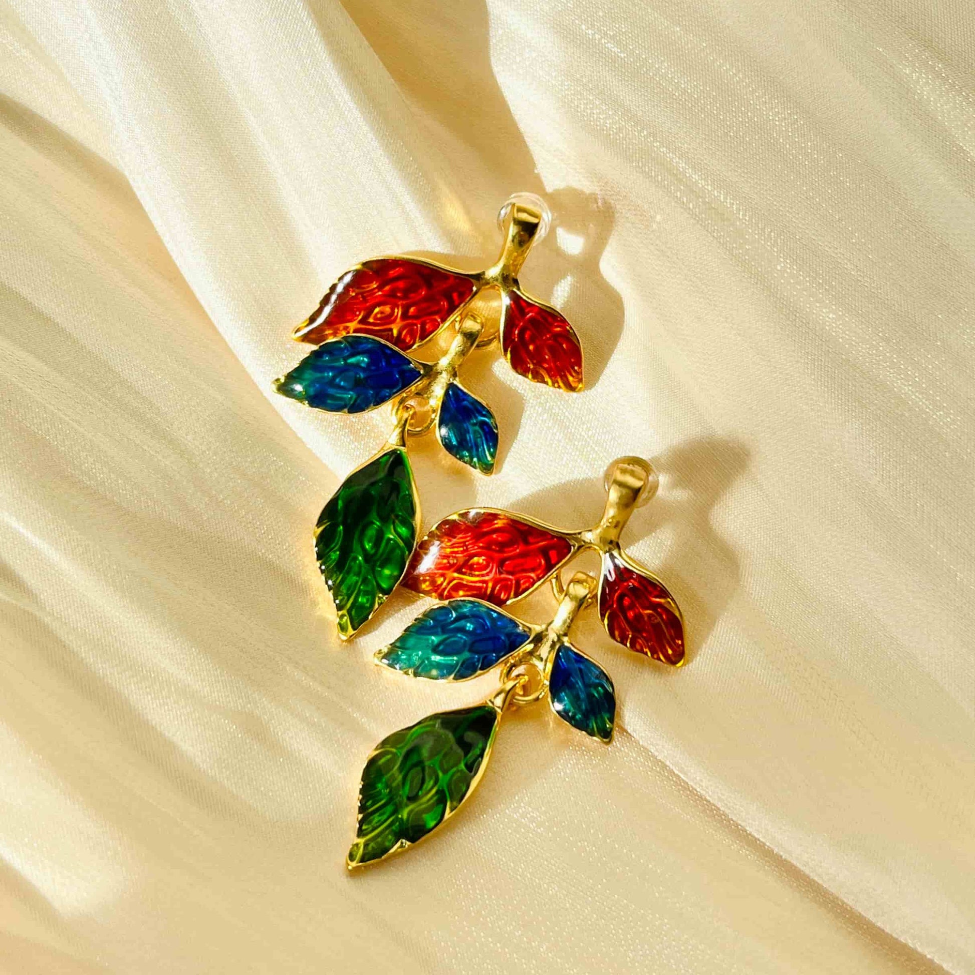 A Unique Colored Dripped Glaze Leaf Earrings, Standing Out in the Crowd.