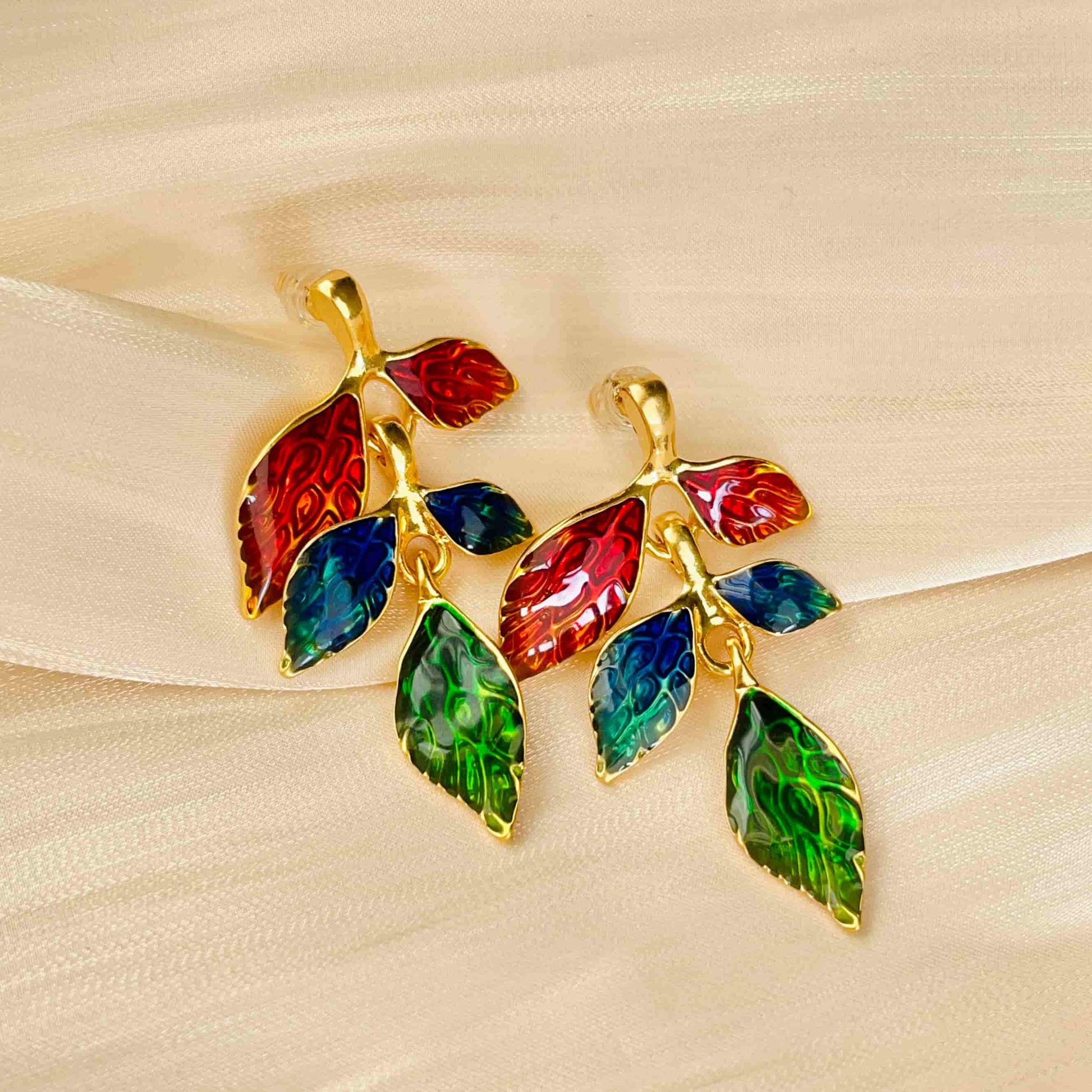 A Unique Colored Dripped Glaze Leaf Earrings, Standing Out in the Crowd.